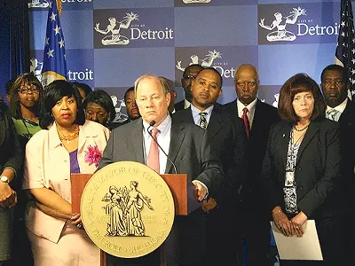 Detroit Mayor Mike Duggan at a press conference in August 2014 unveiling a water bill payment plan.