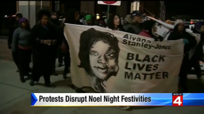 By the way, big ups to WDIV newscaster Priya Mann for declaring that "there were no arrests; this was a very peaceful protest," despite WDIV's caption implying otherwise.