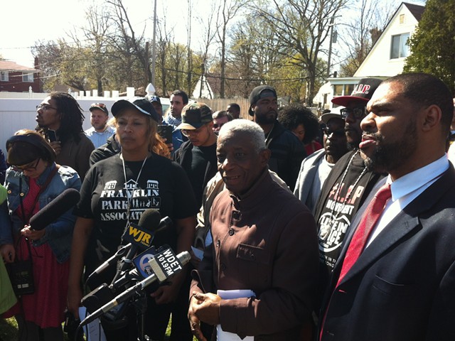 Ron Scott, spokesman for the Detroit Coalition Against Police Brutality, speaks at a press conference on the death of Terrance Kellom on Thursday, April 28, 2015.