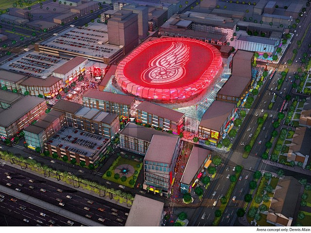 A rendering of the proposed new Detroit Red Wings arena.