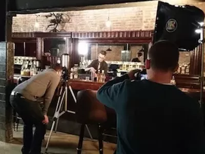 The 'Destination Michigan' crew on-site at Detroit City Distillery.