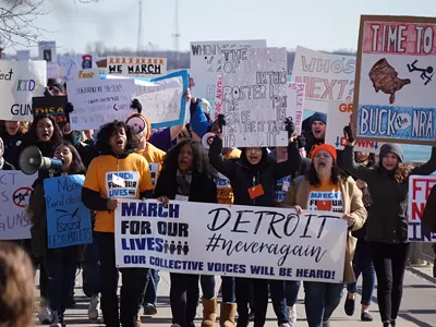 Detroit students march along the Detroit River on Saturday, March 24 to protest gun violence.