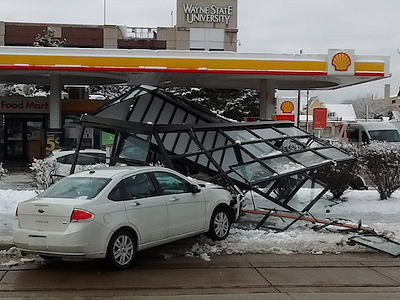 A car careened across Woodward Avenue in February and shattered a bus shelter at Forest. Thankfully, there were no serious injuries.