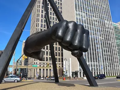 Though it's often called simply "the fist," the iconic Detroit artwork is a monument to Detroit's most famous boxer, Joe Louis.