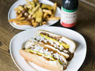 Vegan coney dog and chili cheese fries.