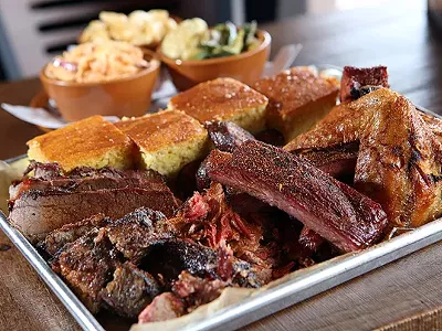 The 6 Pack, with brisket, chicken, pulled pork, zekewurst, ribs, burnt ends and cornbread, from Zeke’s Rock ‘n’ Roll BBQ in Ferndale.