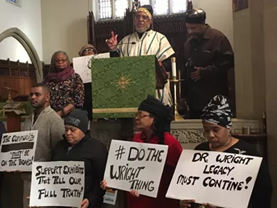 Attorney Jeffrey Edison and The Black Legacy Coalition meet to criticize the Charles H. Wright Museum's upcoming exhibit and demand community representation on the board of trustees