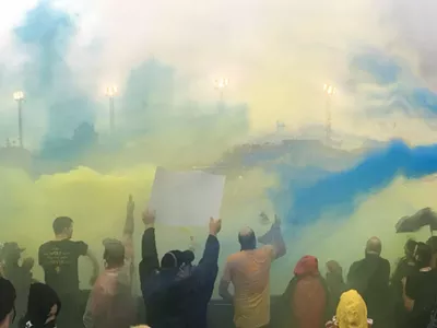 Inside Detroit City FC supporter section.