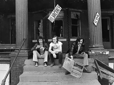 Barry Kramer, Dave Marsh, and Lester Bangs outside Creem’s Cass Corridor offices, circa 1969.