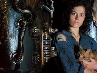 Sigourney Weaver as Ripley and Jonesy the cat.