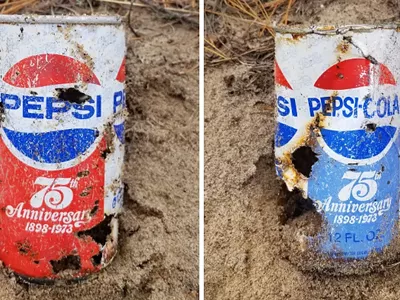 Image: Pepsi can from 1973 washes up on shore at Michigan Native American reservation