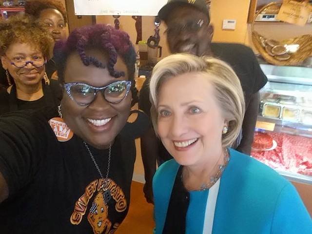 Hillary Clinton during a stop at Sweet Potato Sensations over the summer.