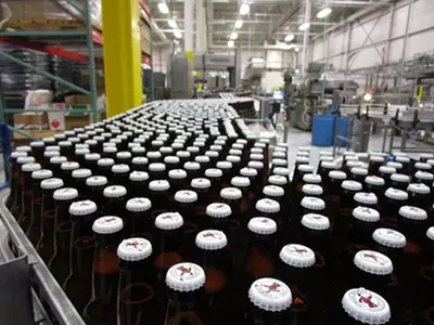 Bottling line inside Brew Detroit's facility.