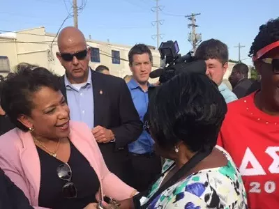 Attorney General Loretta Lynch at a National Night Out event Tuesday on Detroit's west side.