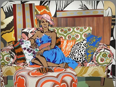 “Something You Can Feel,” Mickalene Thomas, 2008, rhinestone, acrylic paint, and oil enamel on wood panels. Detroit Institute of Arts.