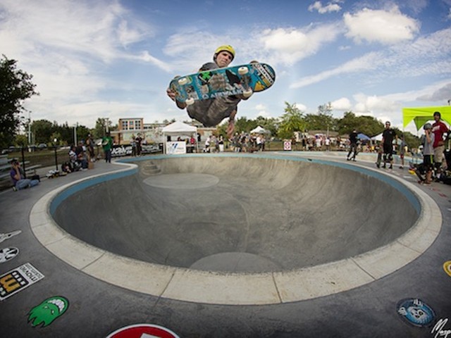 Andy MacDonald catches some air at Ann Arbor Skatepark.