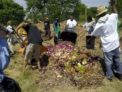 Composting at D-Town Farm in Detroit.