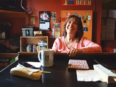 Cindy Furkovich at the end of the bar at Jumbo’s — the same place her father held court in the more than four decades he ran the Cass Corridor bar.