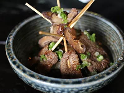 Beef skewers.