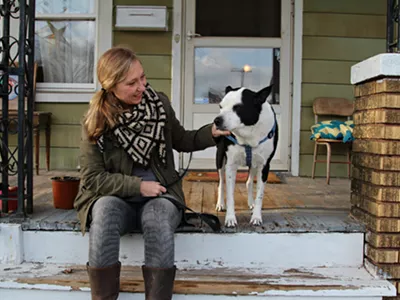 Alison Lewis and Millie at home.