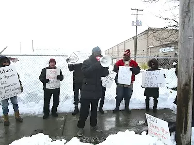 Protestors affiliated with the Coalition to Oppose Expansion of US Ecology protest outside the company's Georgia Street facility last week.