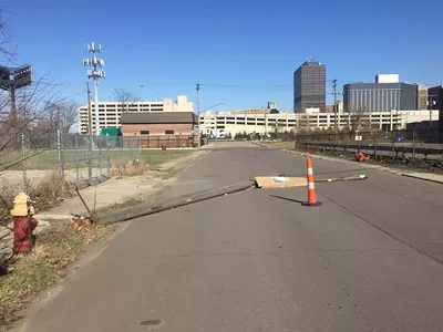 High winds downed a utility pole on W. Elizabeth street in Corktown.