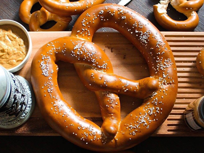 A giant pretzel at Curtain Call