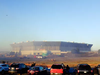 Pontiac Silverdome after the initial, failed implosion.