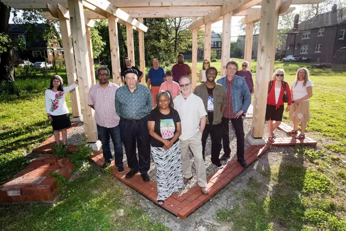 Image: Myrtle Thompson (center) at the Fox Creek Artscape.