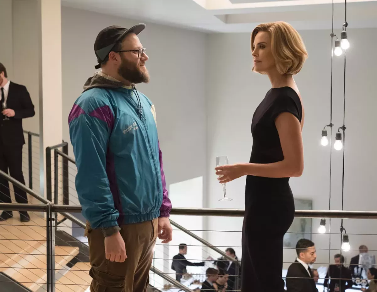 Image: Fred Flarsky (Seth Rogen) and Charlotte Field (Charlize Theron) in Long Shot.