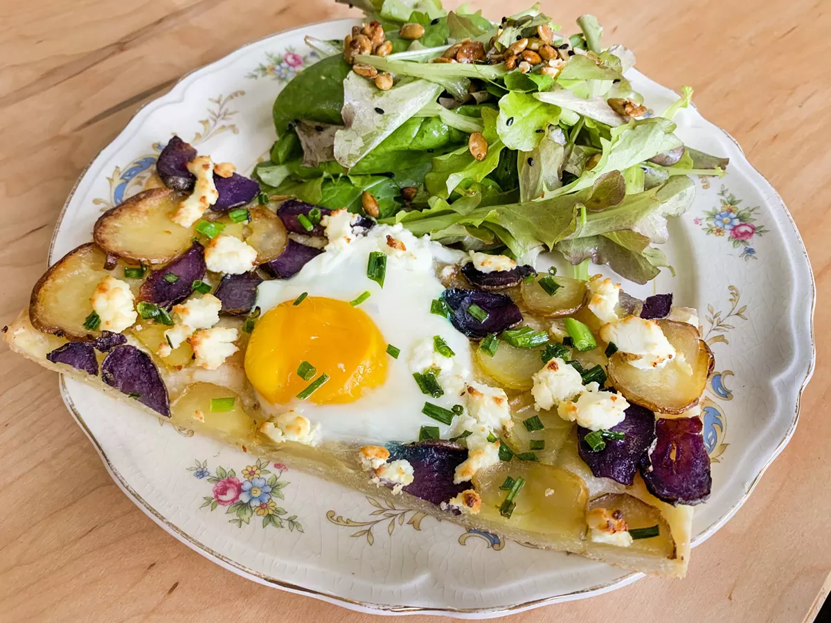 Image: Fried egg tart with fingerling potatoes.