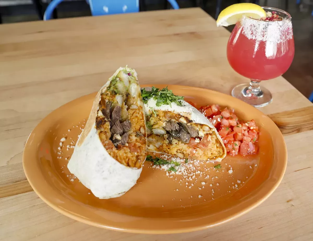 Image: The Original California burrito and the Como La Flor margarita.