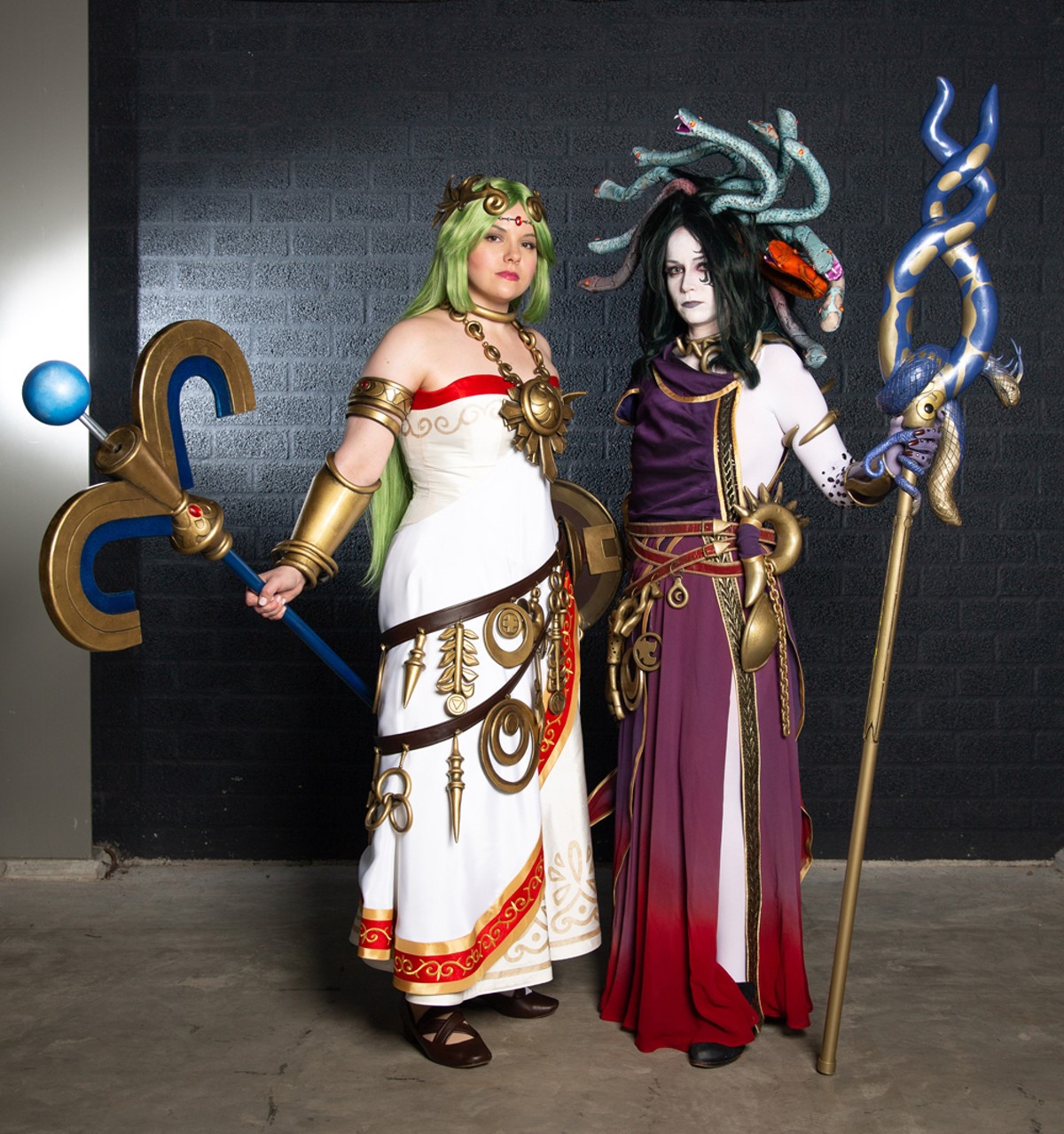Award-winning cosplay team Sparkle Motion’s Sumikins and Rynn Cosplay dressed as Palutena and Medusa from Kid Icarus Uprising.