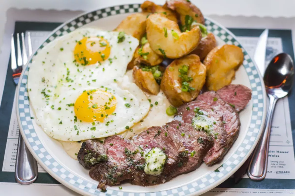 Image: Steak and eggs.