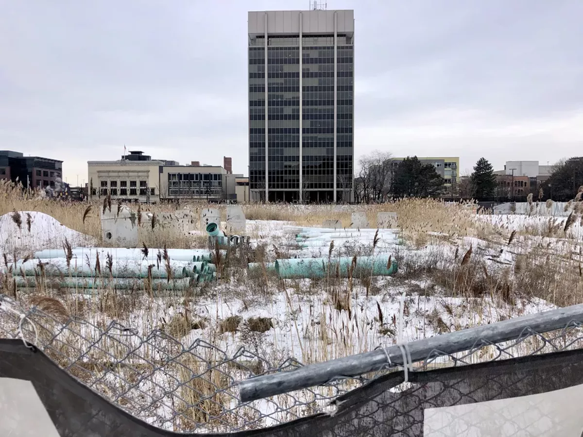 Image: Boom gone bust: Work has stalled at The Mid and other Detroit developments.