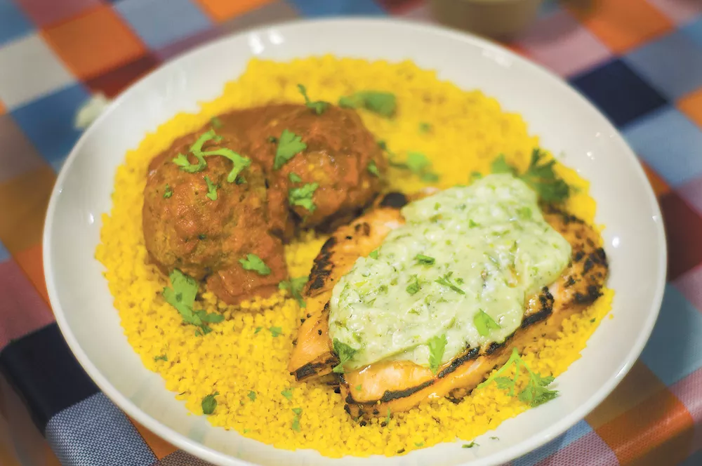 Chicken chermoula and merguez meatballs.