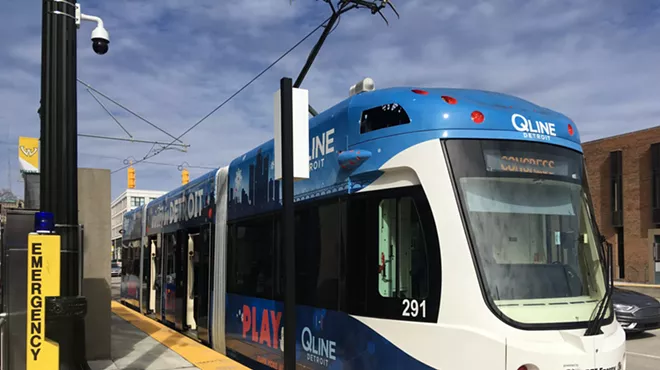 The QLine stops on Woodward Avenue at Canfield Street.