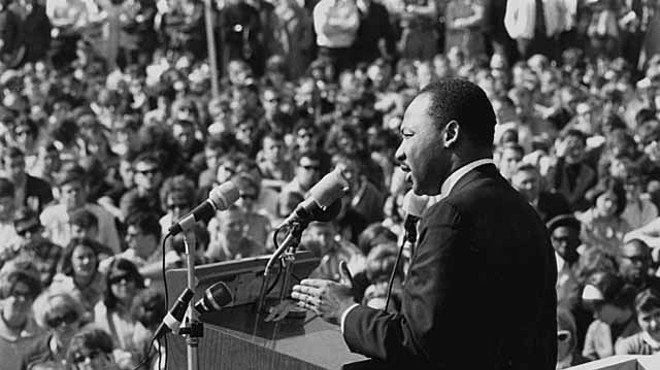 King speaking to an anti-Vietnam war rally at the University of Minnesota in St. Paul, April 27, 1967.