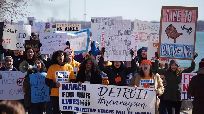 Detroit students march along the Detroit River on Saturday, March 24 to protest gun violence.