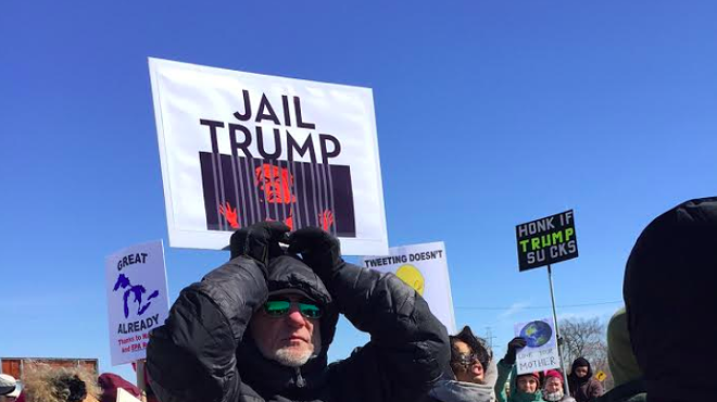 Hundreds of protesters met Trump on his first visit to Michigan. They'll be out again when the president comes to Washington Township this Saturday.