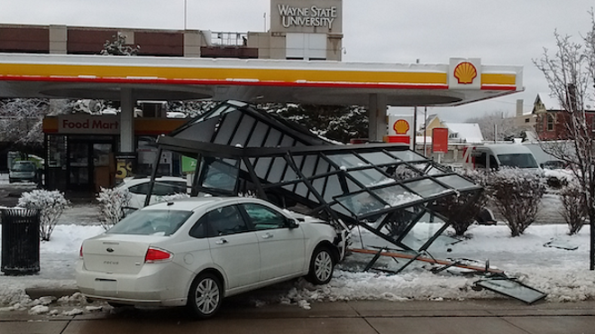 A car careened across Woodward Avenue in February and shattered a bus shelter at Forest. Thankfully, there were no serious injuries.