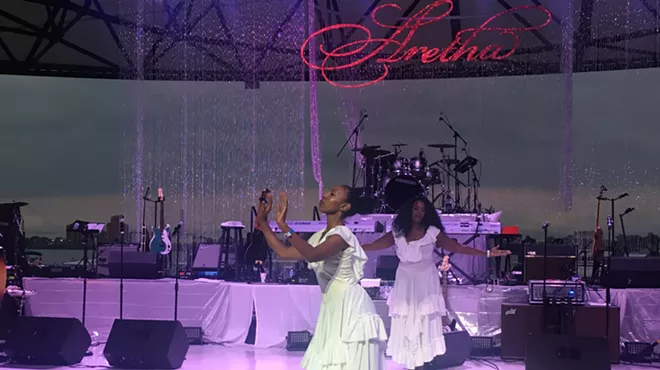 Longtime Aretha Franklin choreographer Lisa McCall (back) created a routine in honor of the legendary songstress.