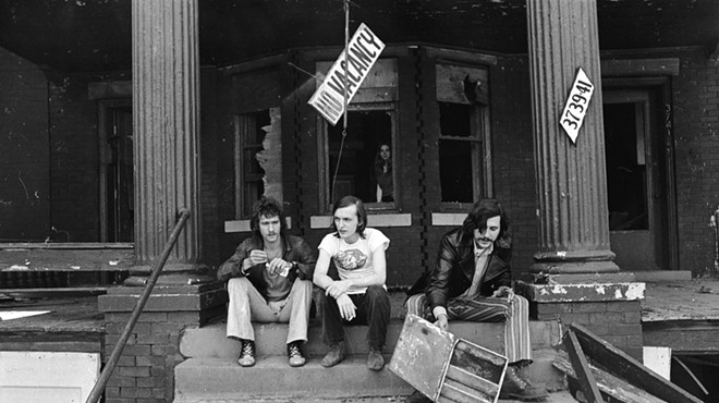 Barry Kramer, Dave Marsh, and Lester Bangs outside Creem’s Cass Corridor offices, circa 1969.