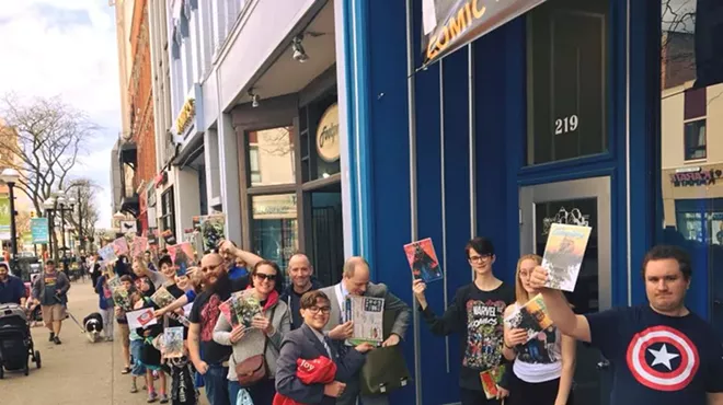 Line outside of Vault of Midnight in Ann Arbor, 2018.