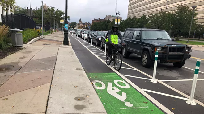 A man using one of Detroit's bike lanes, which Keith Crain believes nobody uses.