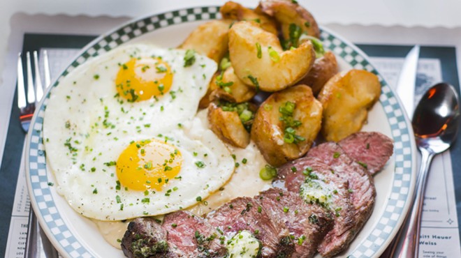 Steak and eggs.