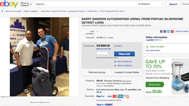 Image: You can now bid on a Silverdome urinal autographed by Barry Sanders