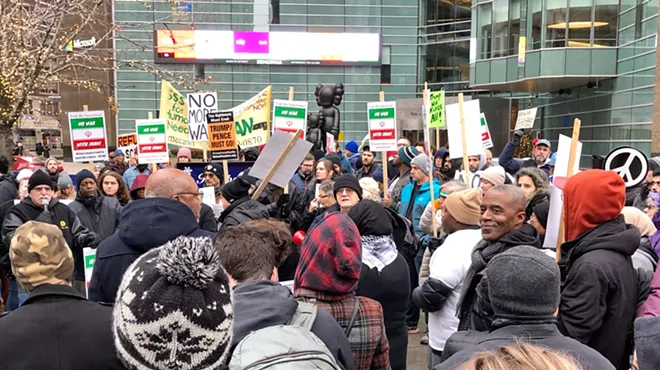 Anti-war protesters gathered in Detroit on Saturday.