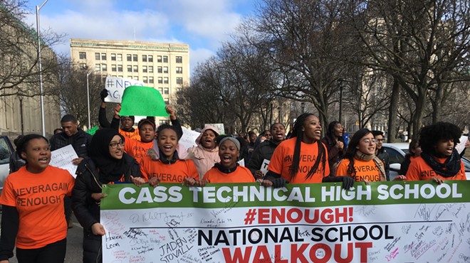 Cass High School students participate in the national #MarchForOurLives school walkout to protest against gun violence.