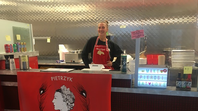 Erica Pietrzyk at the counter of Pietrzyk Pierogi.